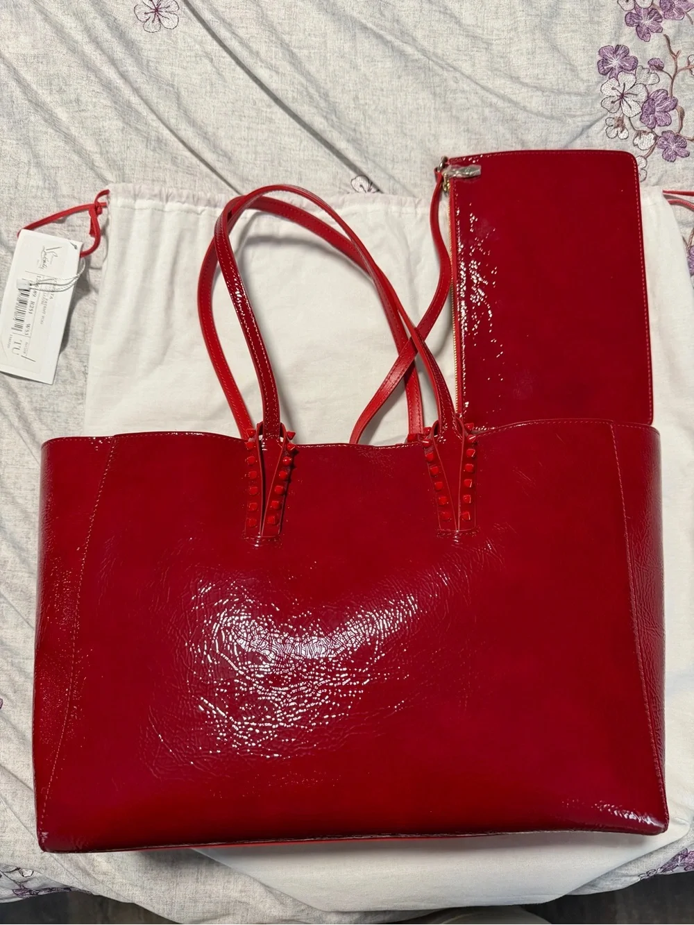 Christian Louboutin Red Patent Leather Tote Bag with Removable Pouch